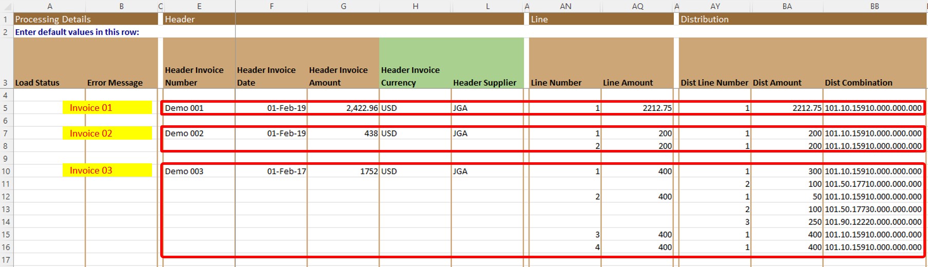 Data Input Format - Simplified Loader Excel for Oracle Fusion Cloud ERP